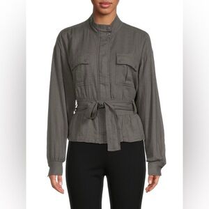 Splendid Evander Linen Blend Gray Green Belted Utility Jacket Size M